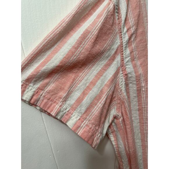 American Eagle XXL Men’s Beach/Paradise  Peach Striped Cotton Short Sleeve Shirt - Picture 4 of 7